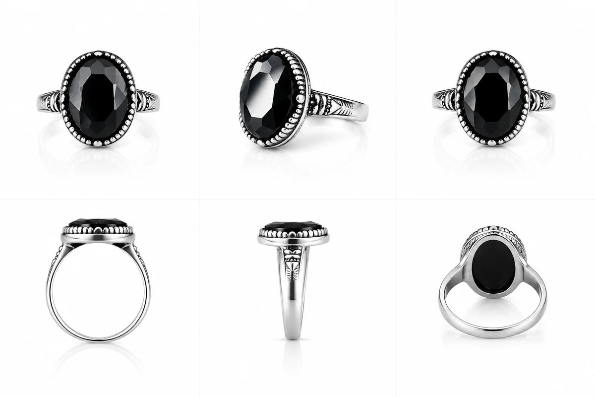 Elegant silver ring with black gemstone
