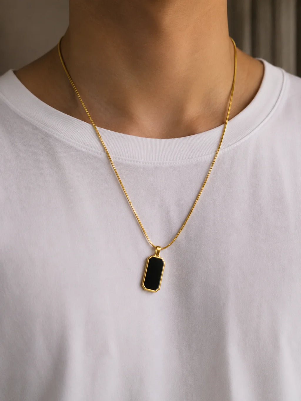 Minimalist silver necklace with black pendant