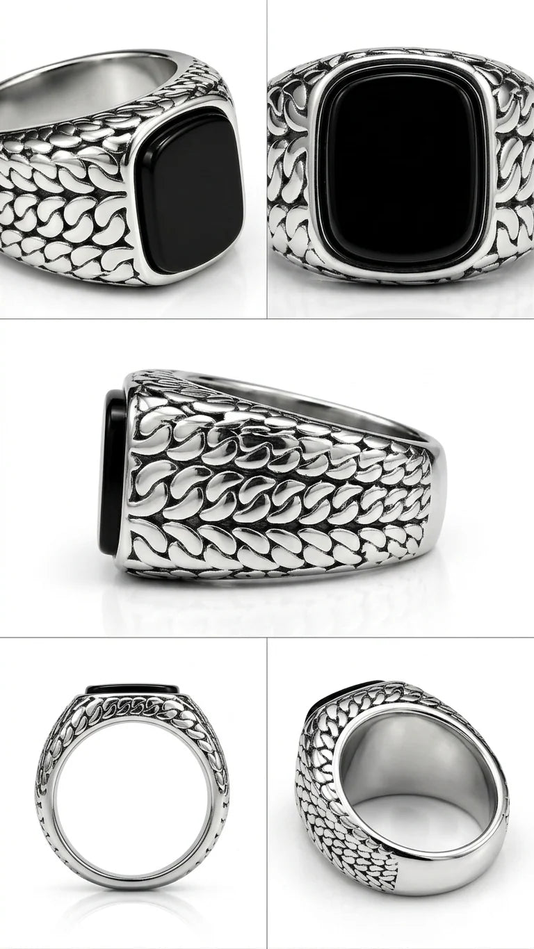 Minimalist silver onyx signet ring