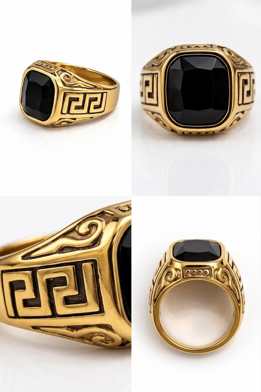 Elegant gold signet ring with onyx