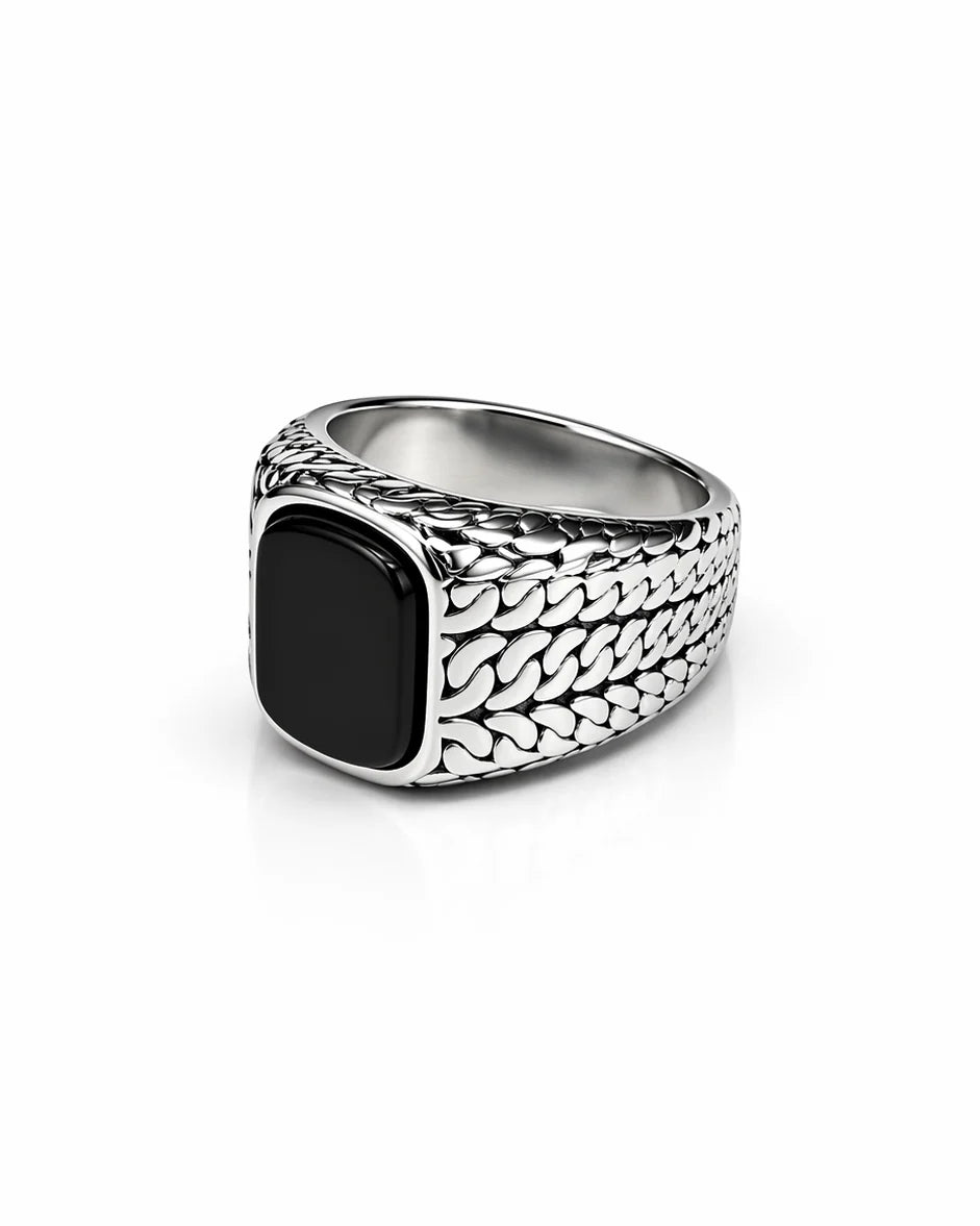 Minimalist silver onyx signet ring