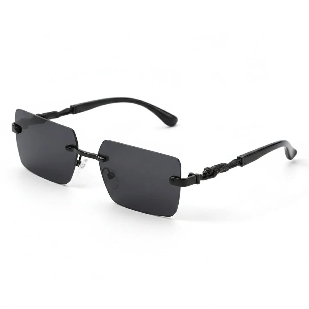 Rimless leopard print temples and a compact trendy frame